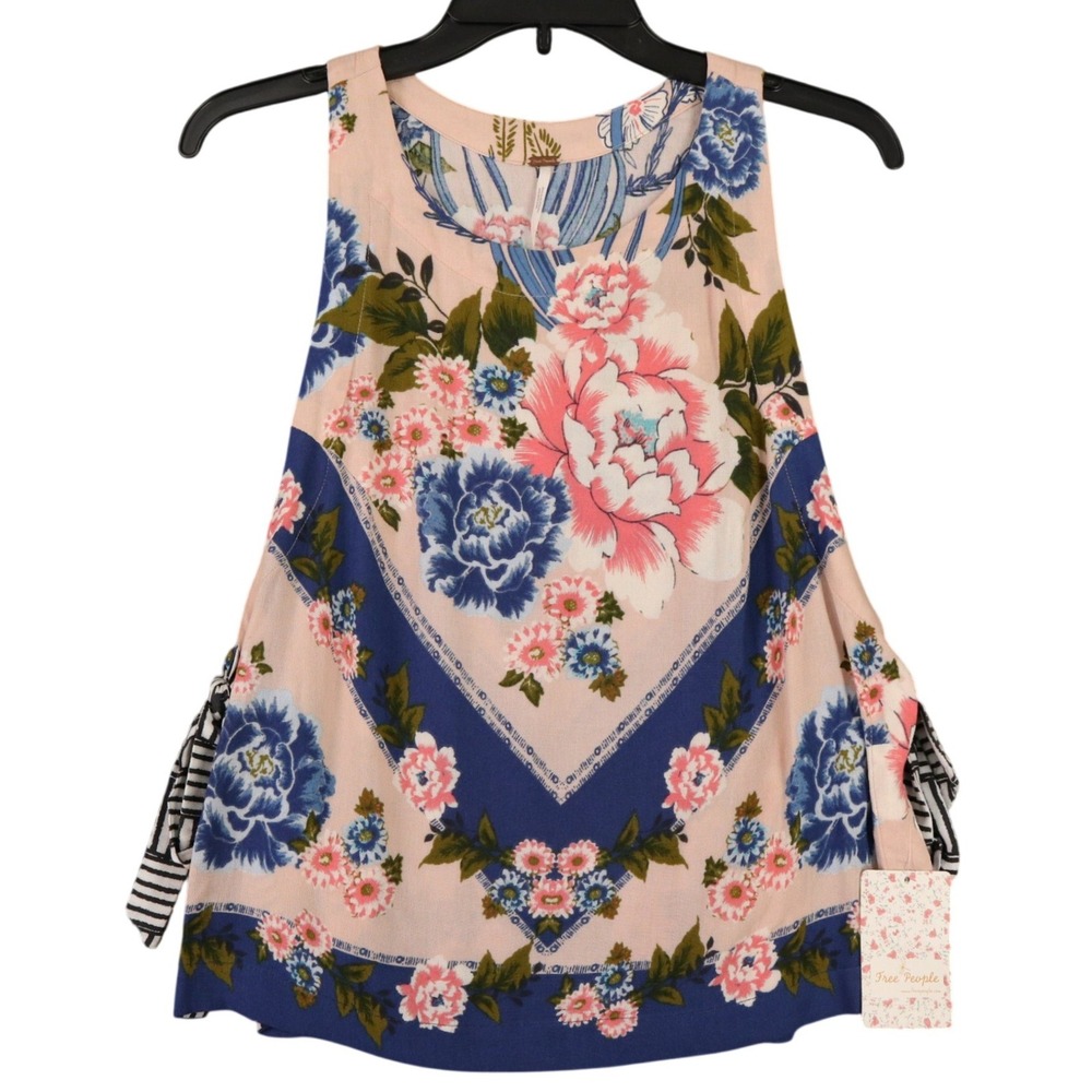 Free People Floral Tank Top Womens M Pink Side Tie Sleeveless Boho Summer